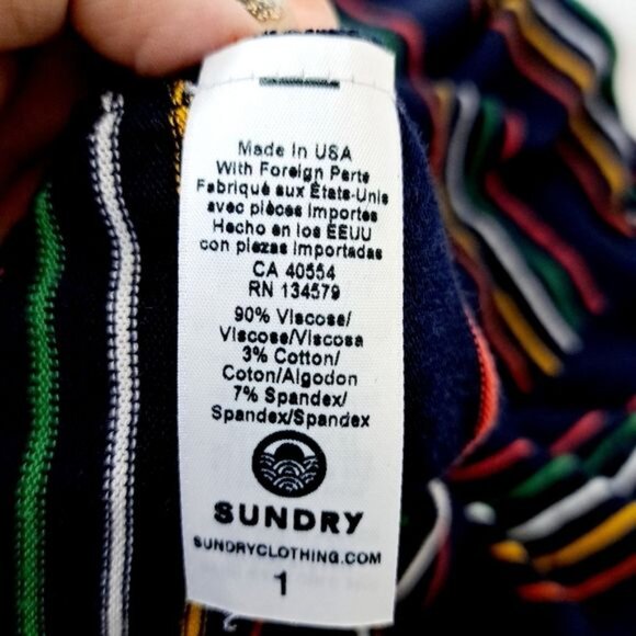 Sundry Multicolored Wide Sleeve Viscose‎ Blend Striped Oversized Top - Picture 5 of 7